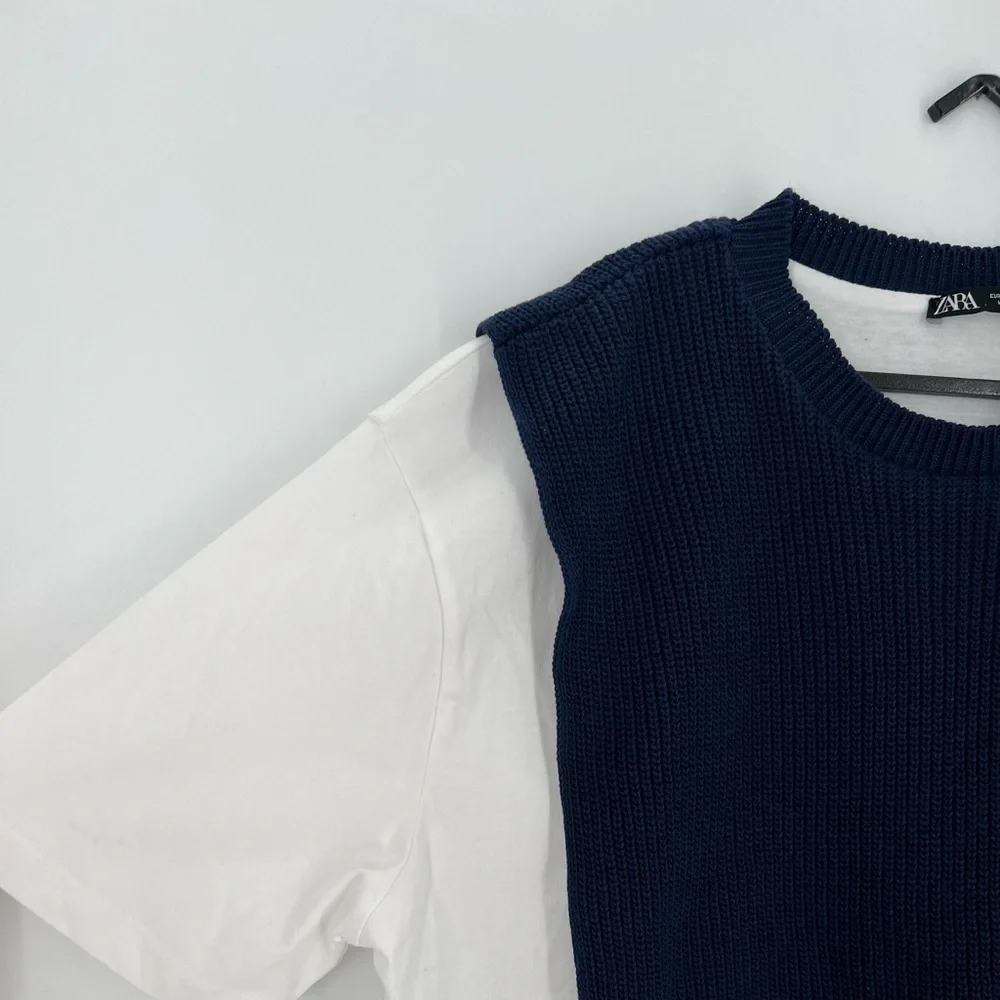 Zara Knit Sweater Contrasting Overlay Mixed Shirt Sweater Layered Bib Vest